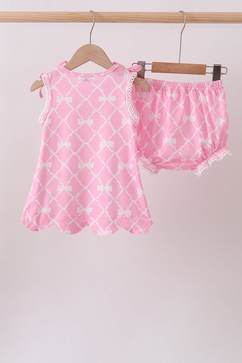 Pink Bow Knit Bloomer Set