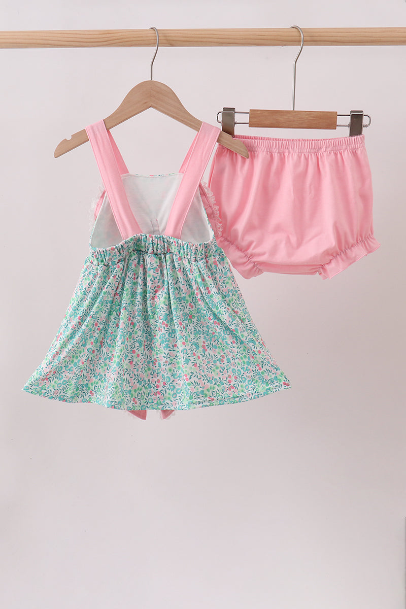 Pink Bow Floral Knit Bloomer Set