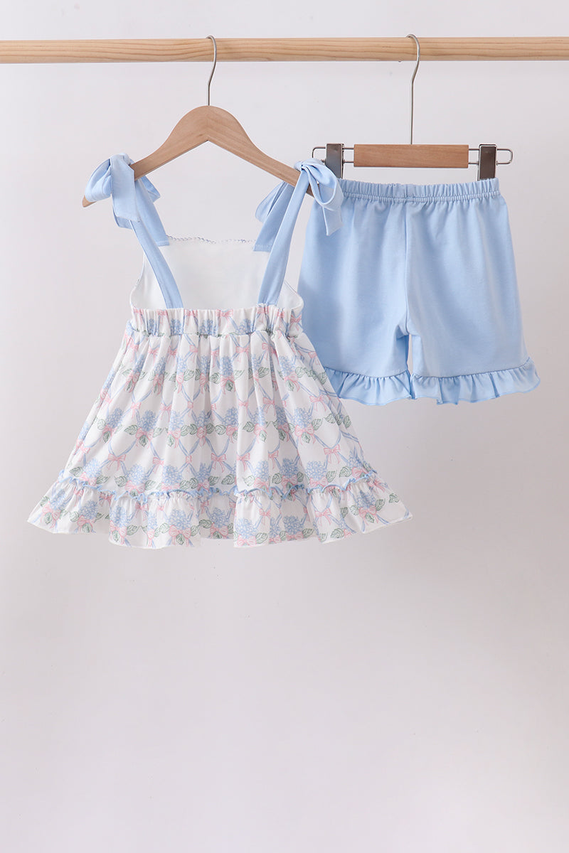 Blue Floral Knit Ruffle Set