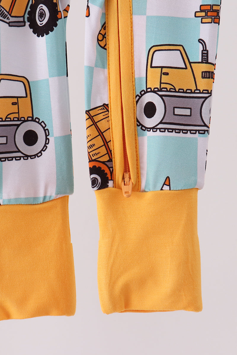 Yellow construction trucks bamboo romper