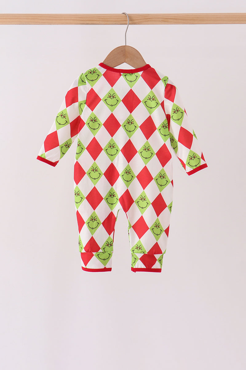 Red grinch print zipper romper