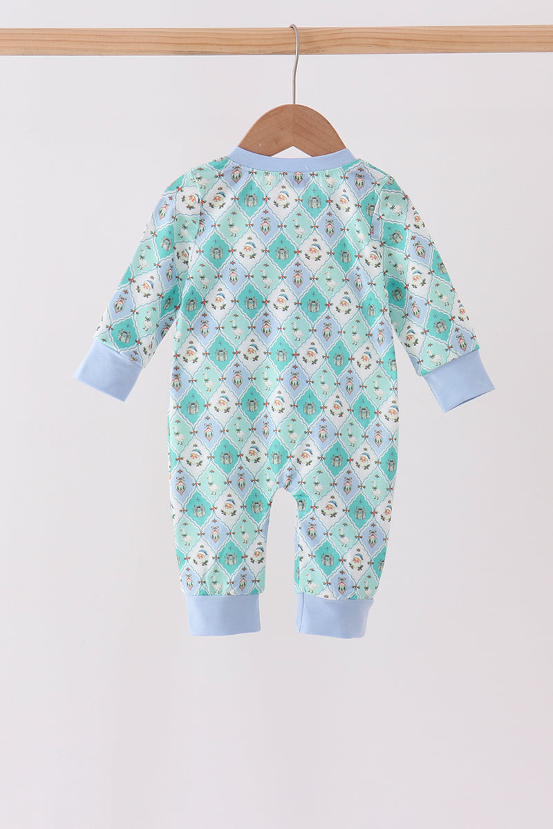 Green santa print ruffle romper