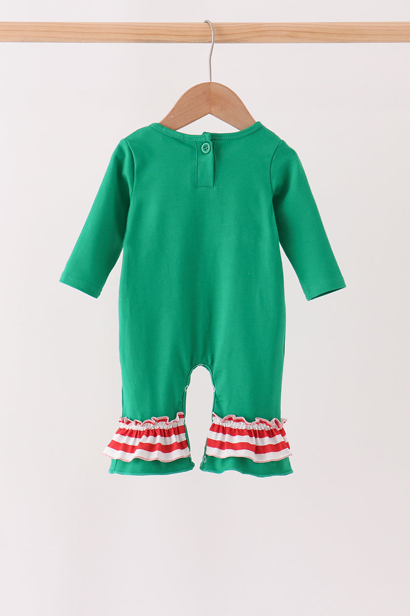 Green Reindeer French Knot Ruffle Romper