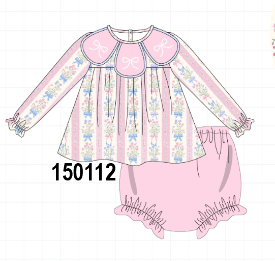 Pink Pearl Bow Floral Bloomer Set