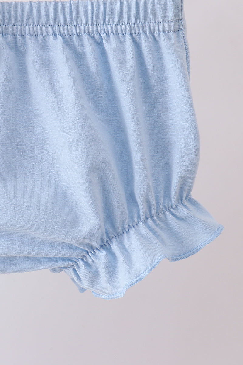 Blue cross bow embroidery ruffle gingham bloomer set