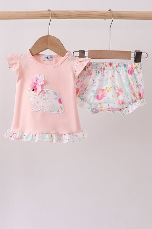 Pink floral bunny applique romper