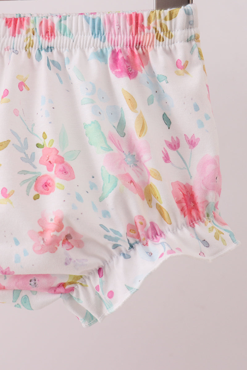 Pink floral bunny applique romper