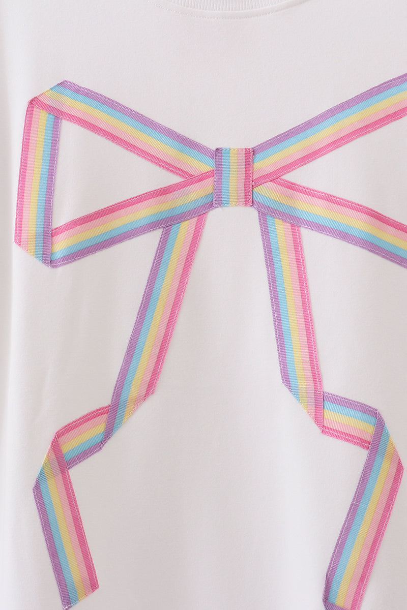 Cream Patriotic hand-sewn bow mom&me sweatshirt