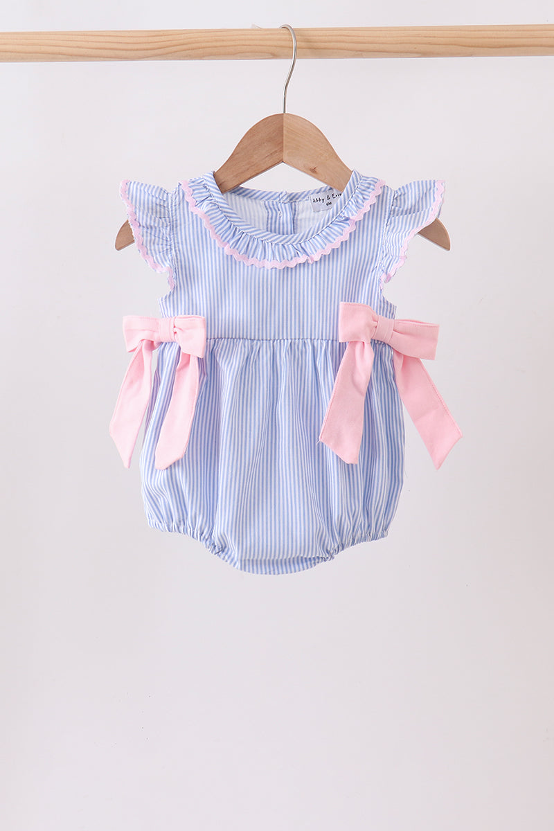 Blue Stripe Bow Ruffle Bubble