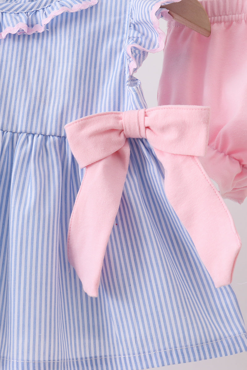 Blue Stripe Bow Bloomer Set