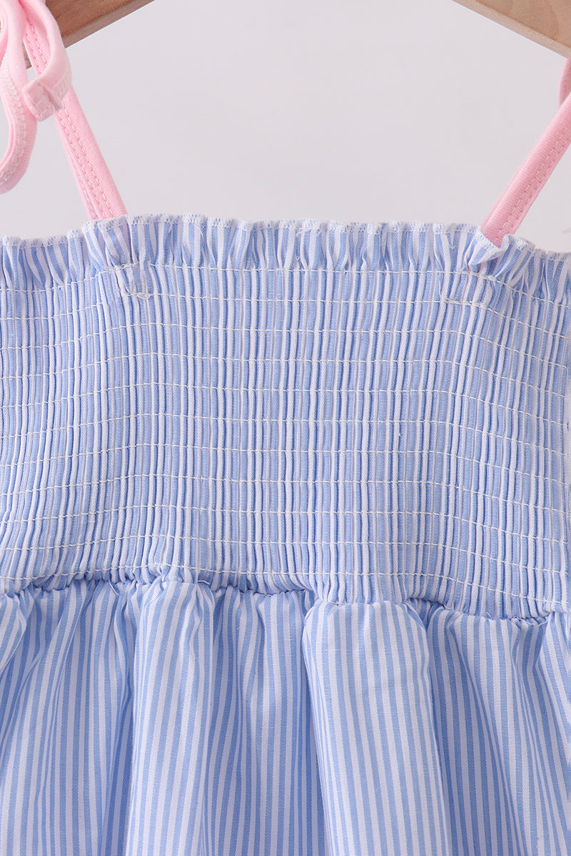 Blue Stripe Smocked Mom Dress