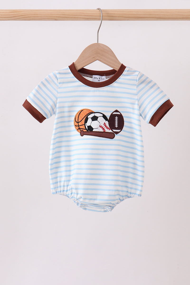 Blue Sports Ball Stripe Applique Knit Bubble