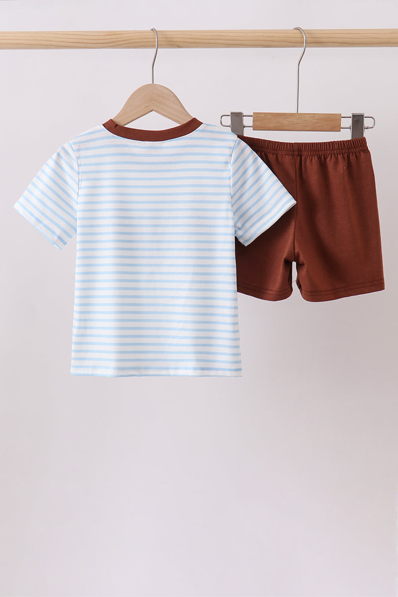 Blue Sports Ball Stripe Applique Knit Set