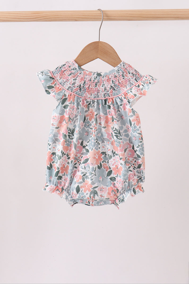 Pink Floral Smocked Knit Bubble