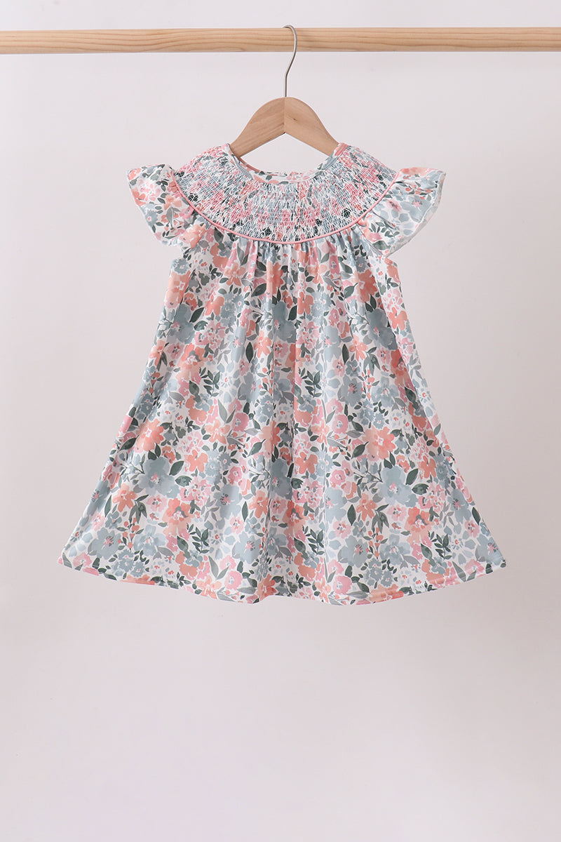 Pink Floral Smocked Knit dress