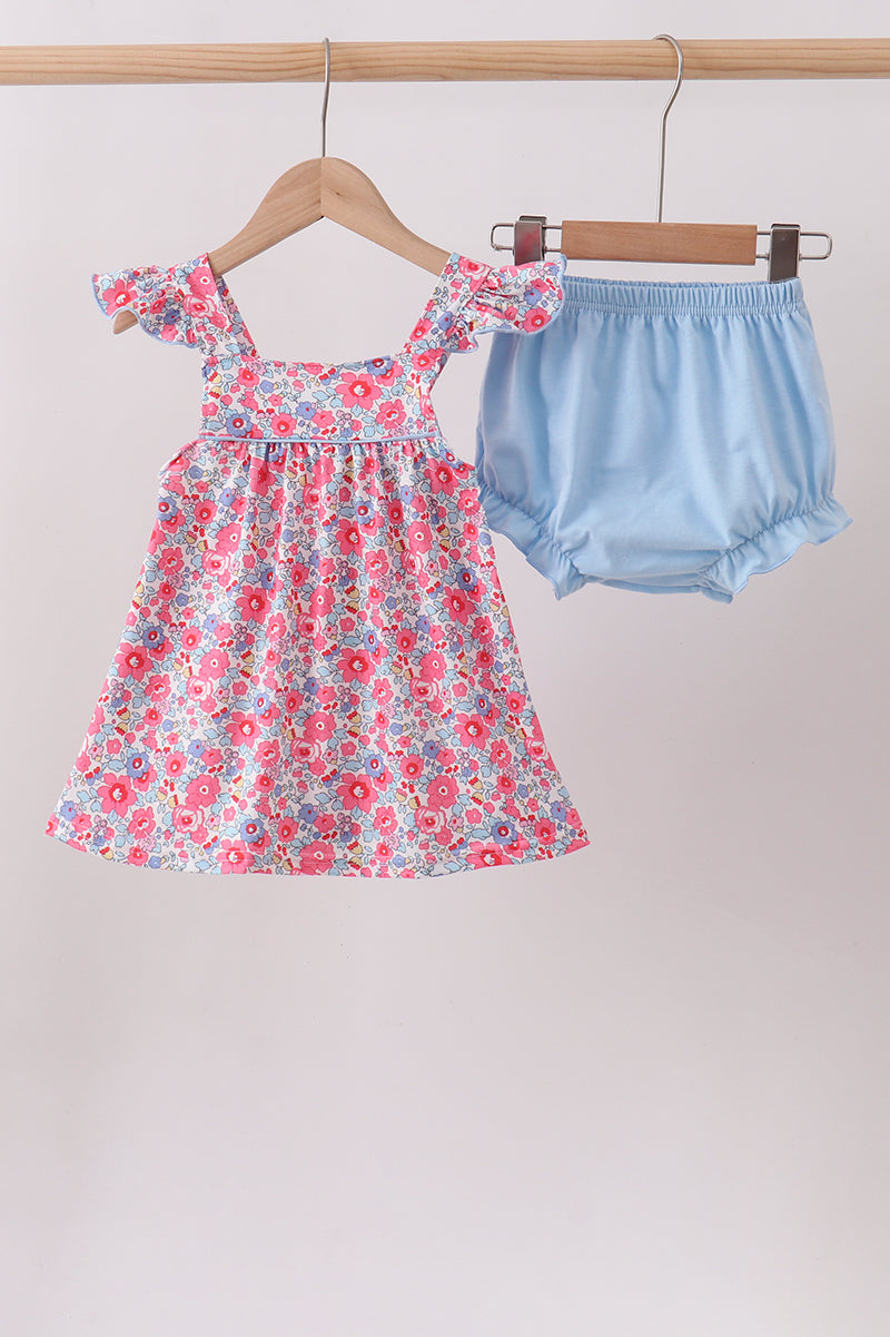 Pink Floral Knit Bloomer Set