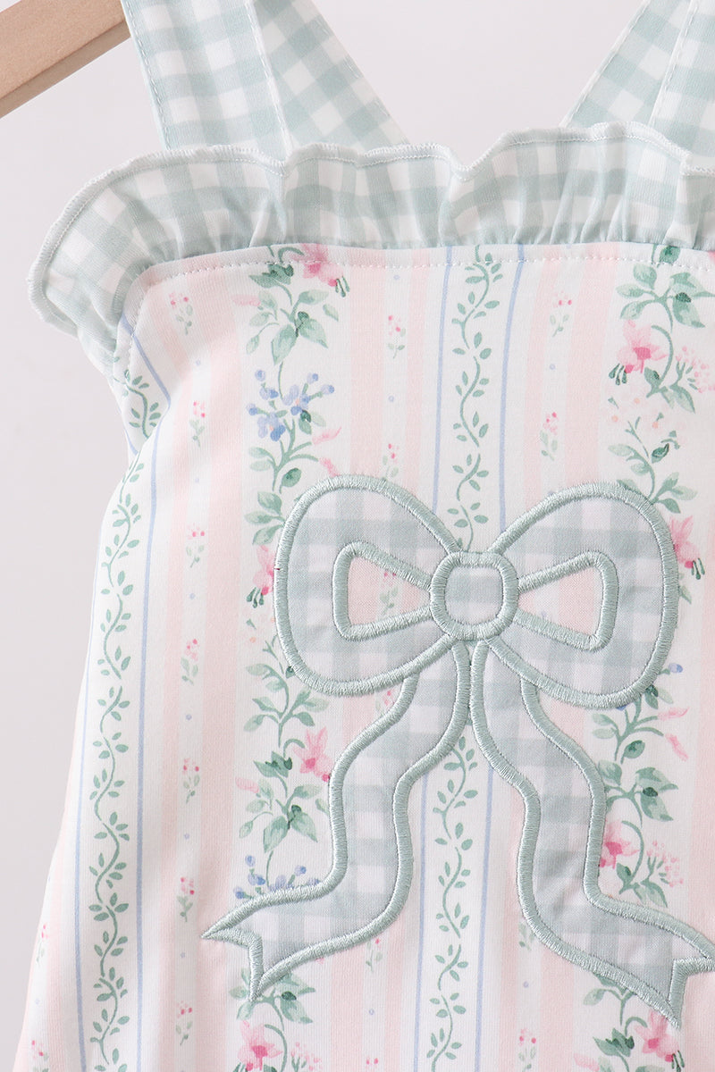 Bow Floral Applique Knit Bubble