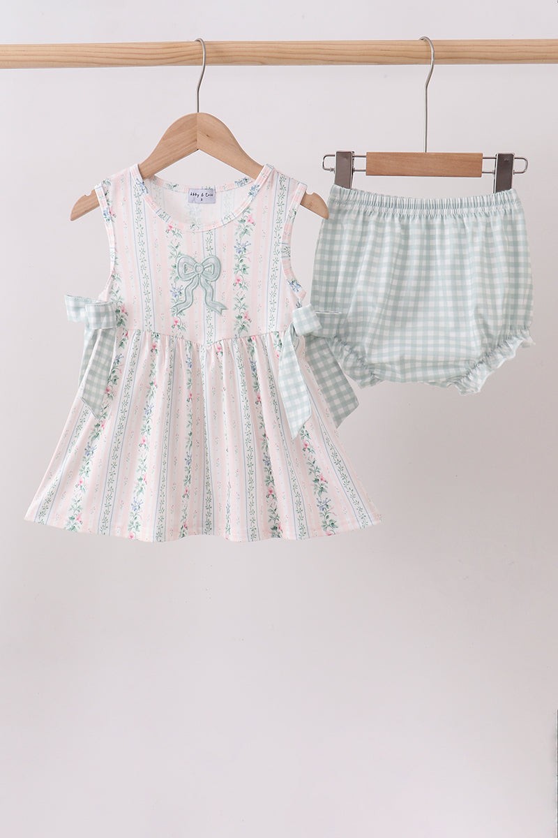 Bow Floral Applique Knit Bloomer Set