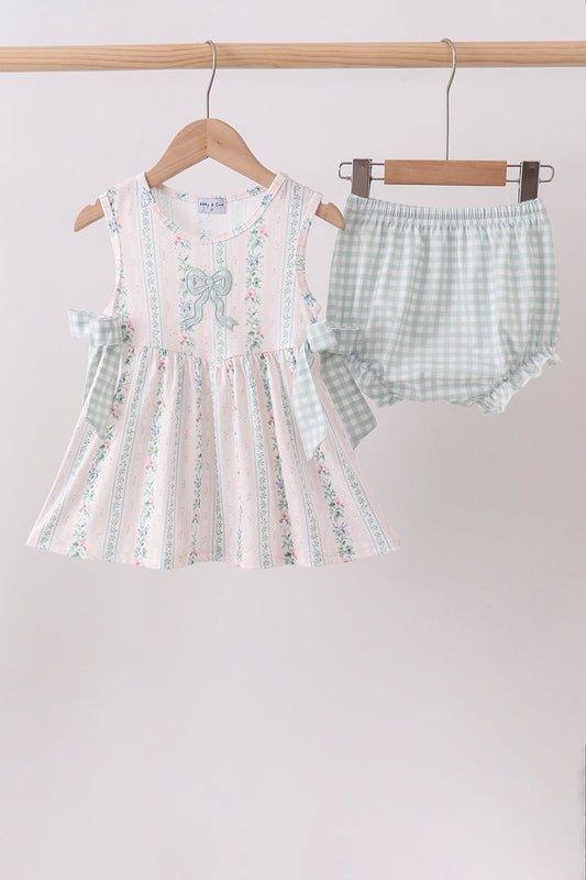 Bow Floral Applique Knit Bloomer Set