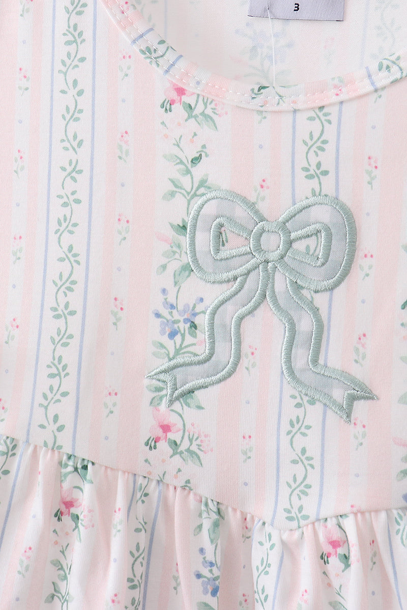 Bow Floral Applique Knit Bloomer Set