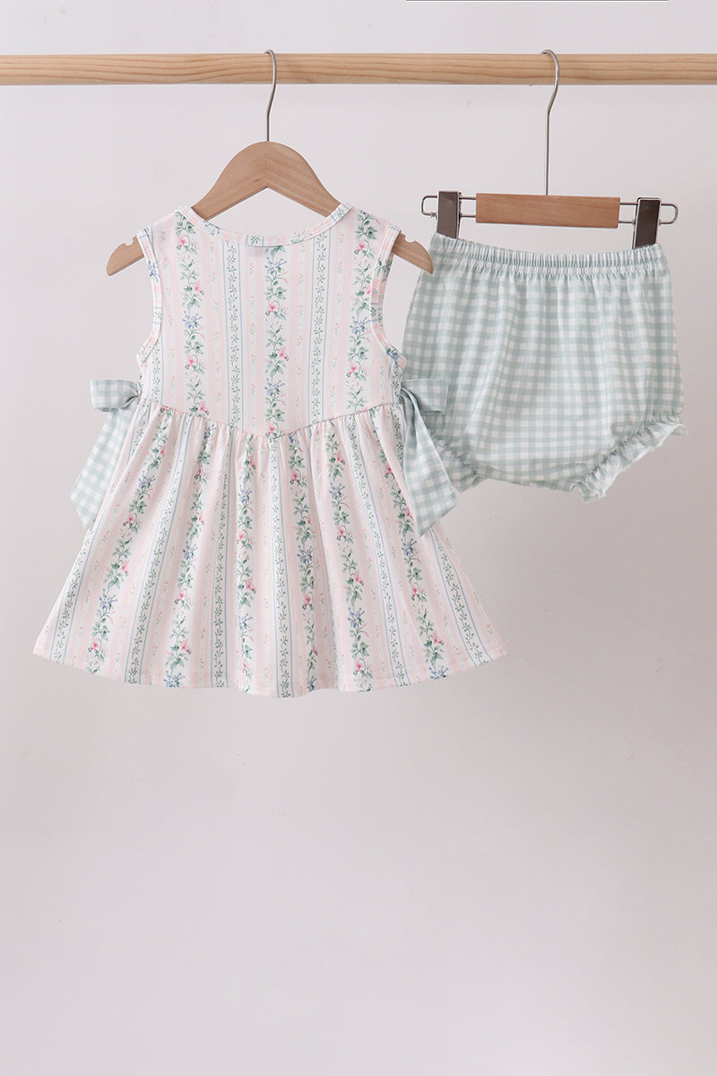 Bow Floral Applique Knit Bloomer Set