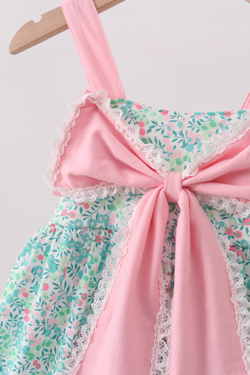 Pink Bow Floral Knit Dress