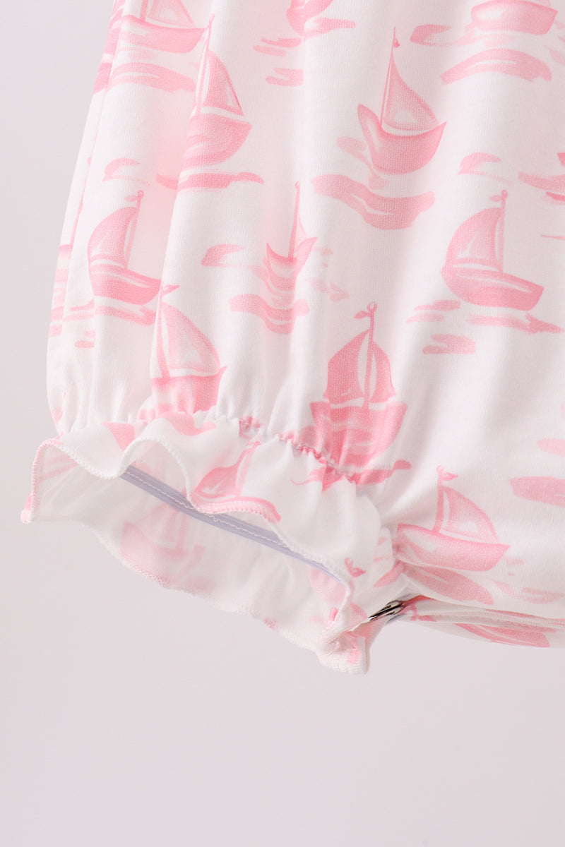 Pink Sailboat Embroidered Knit Bubble