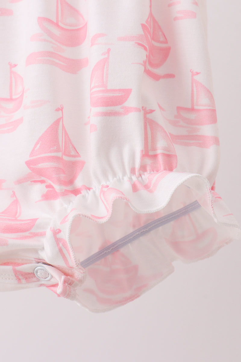 Pink Sailboat Embroidered Knit Bubble