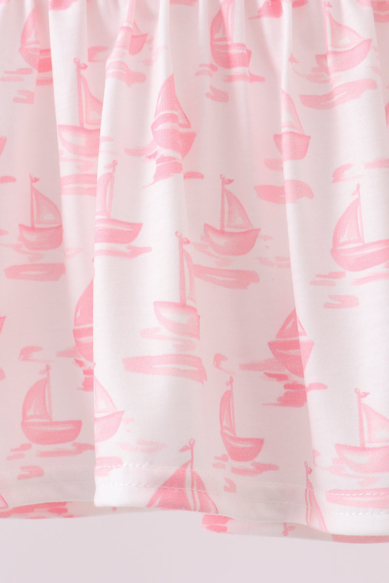 Pink Sailboat Embroidered Knit Bloomer Set