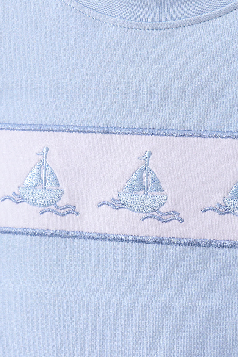 Blue Sailboat Embroidered Knit Set