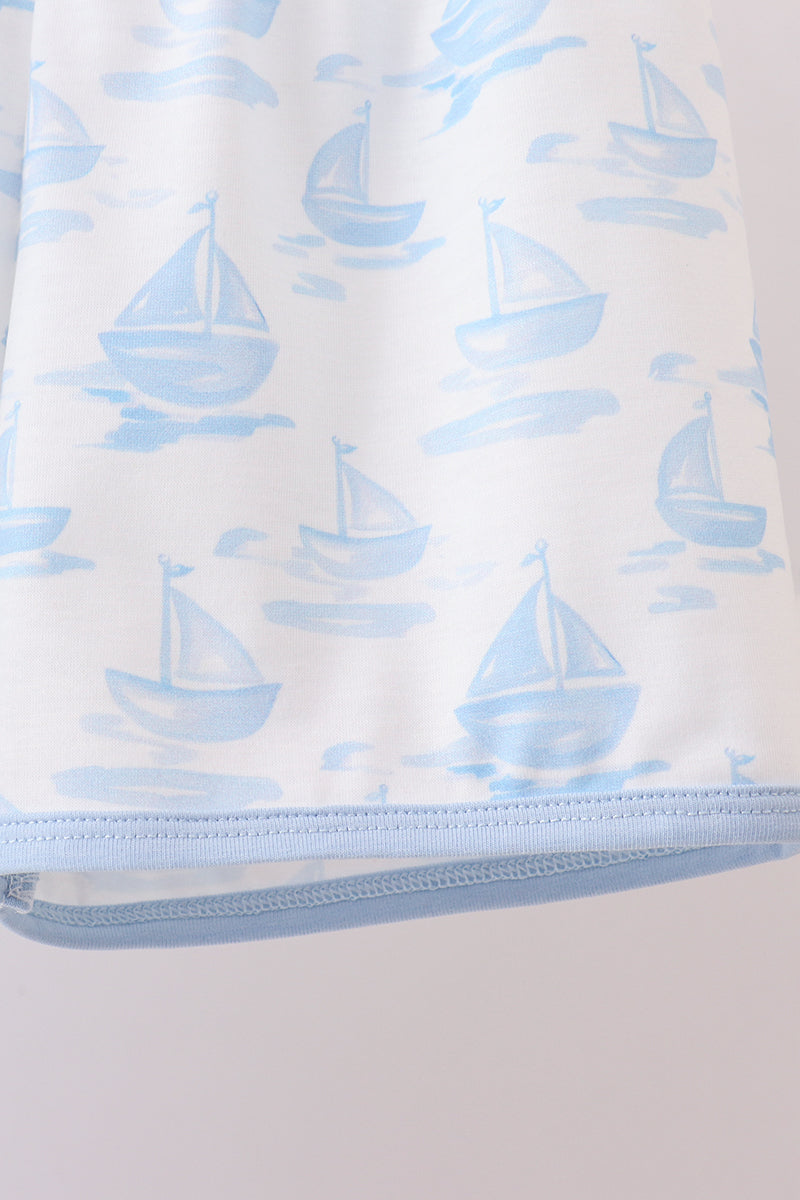 Blue Sailboat Embroidered Knit Set