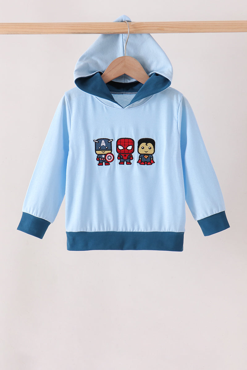 Blue character embroidery hoodie