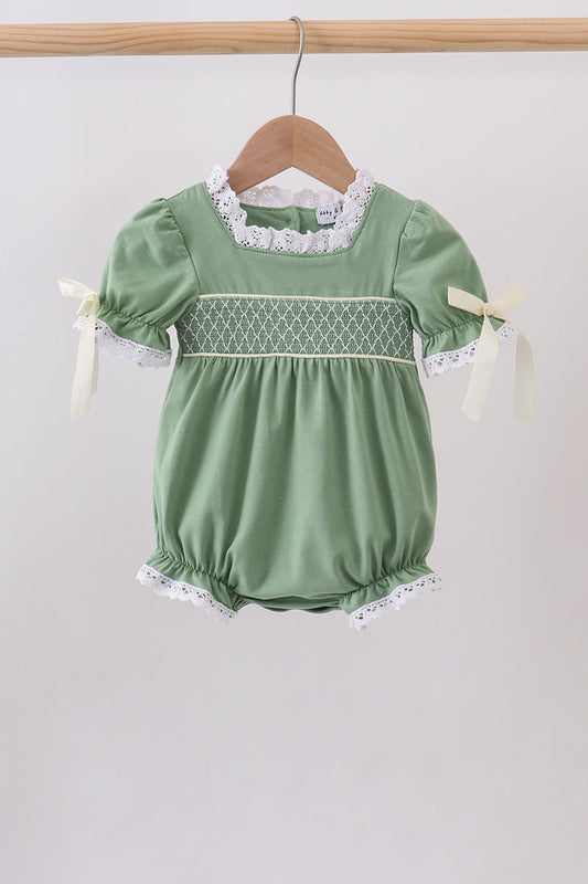 Sage collar smocked lace bubble