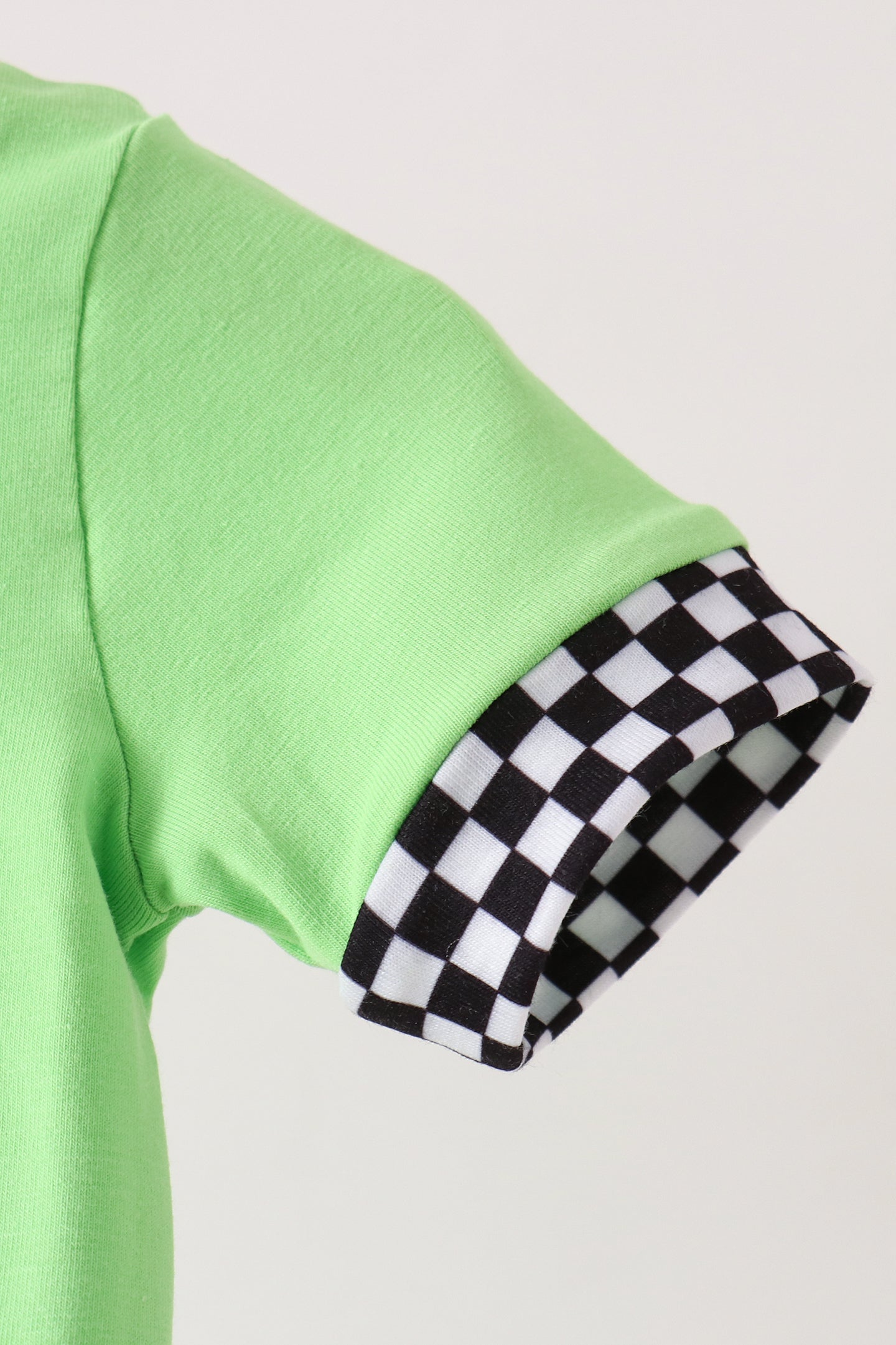 Green car embroidery checkered romper