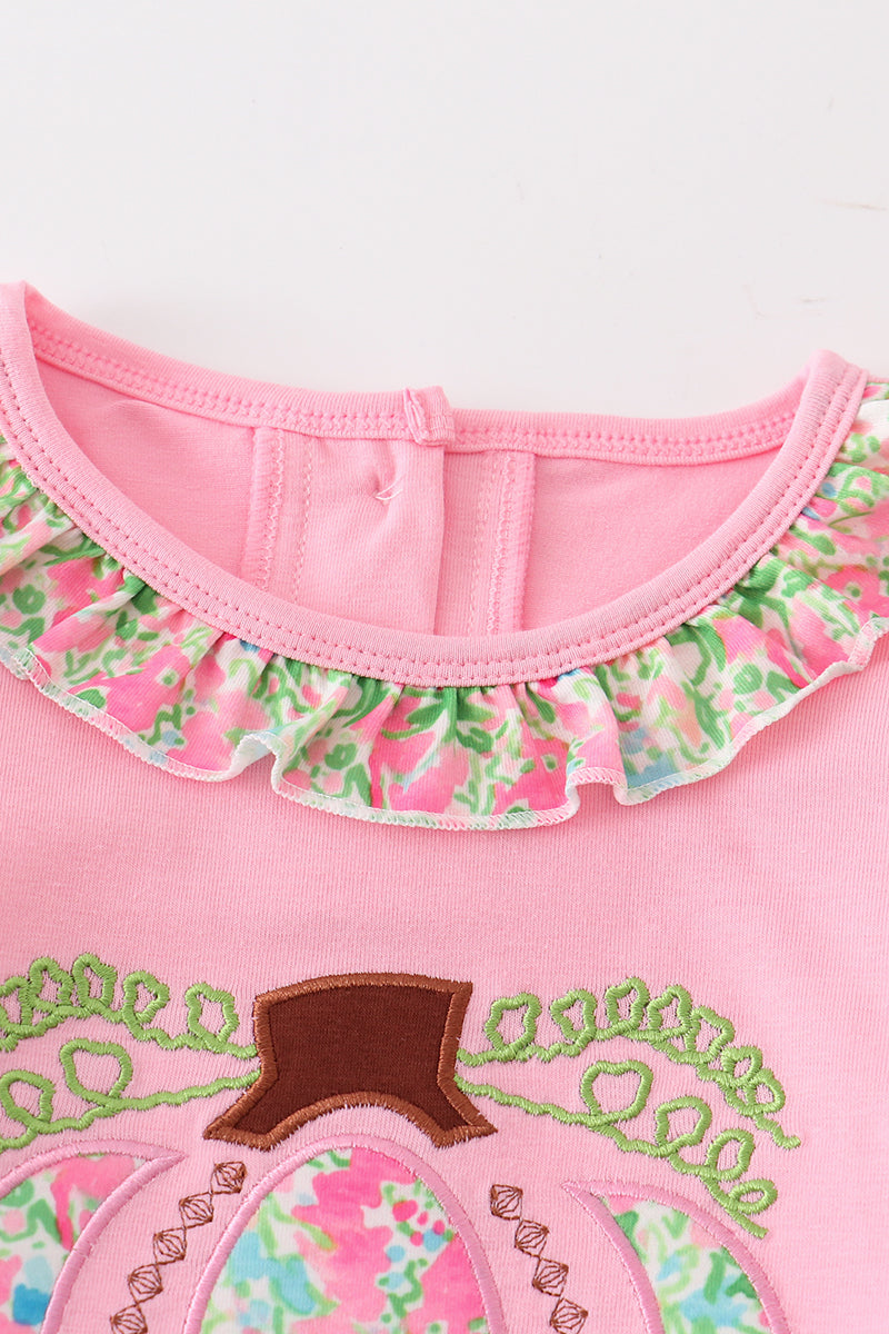 Pink pumpkin applique girl set