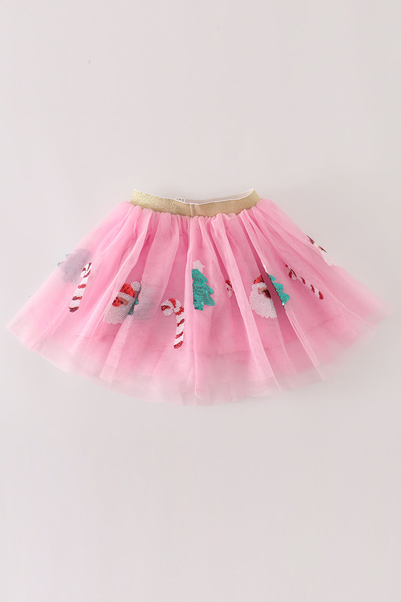 Pink christmas sequin tutu skirt