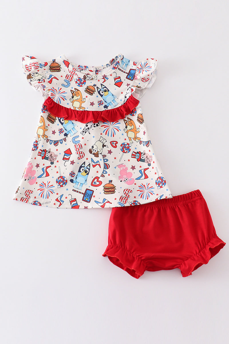 Patriotic day character print ruffle baby girl set *B*l*u*e*y*