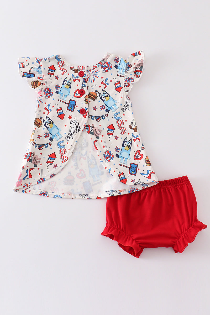 Patriotic day character print ruffle baby girl set *B*l*u*e*y*