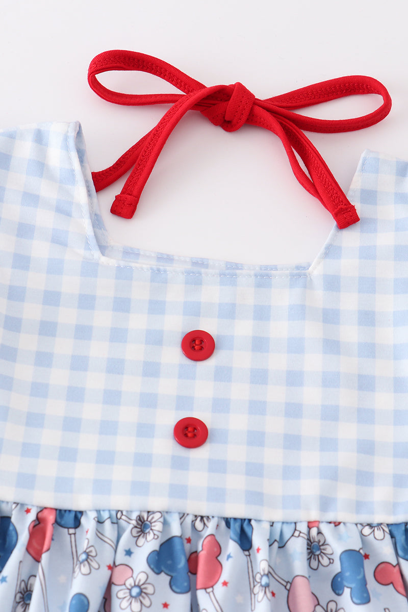 Patriotic day character print plaid girl set *M*i*c*k*e*y*