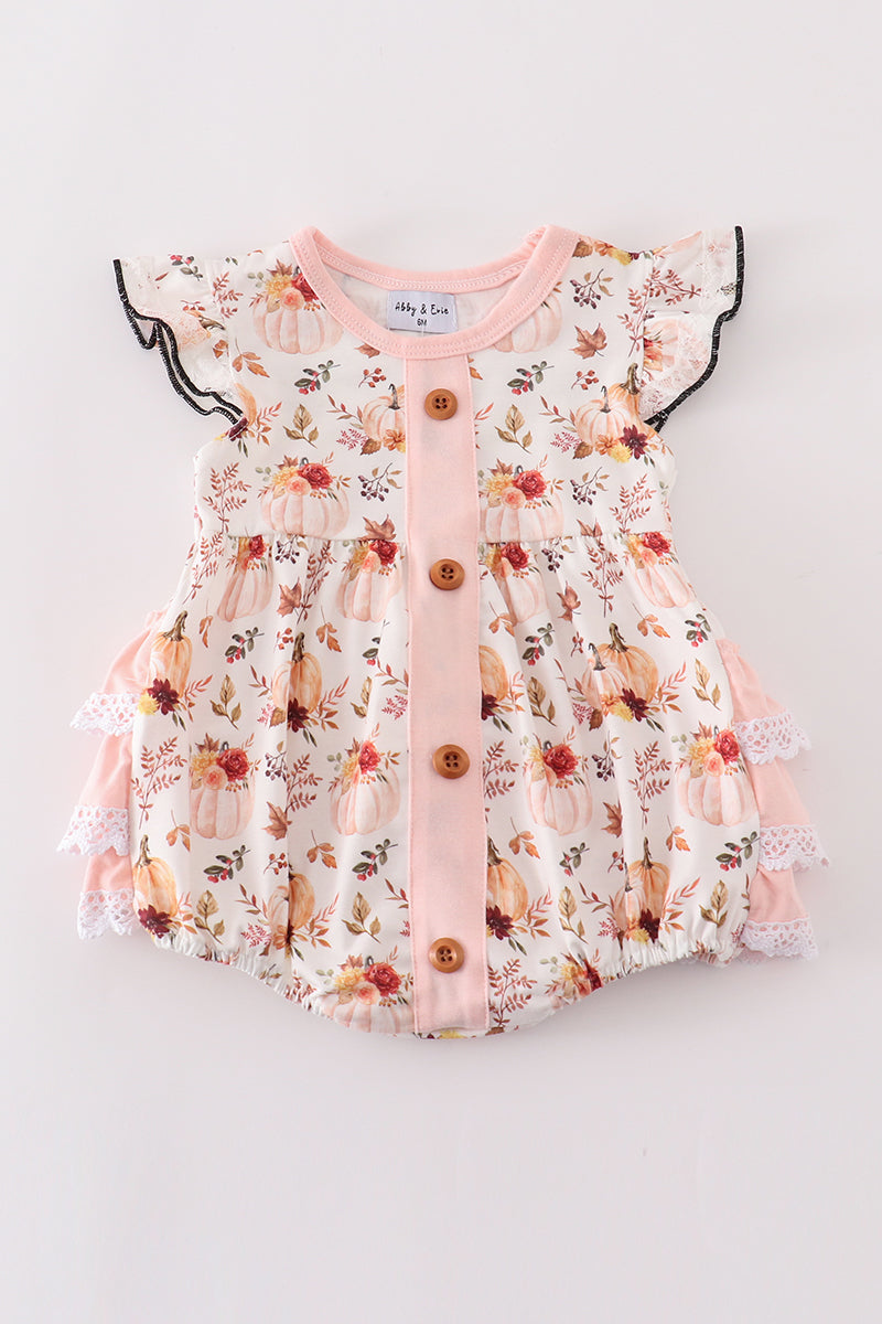 Coral pumpkin print girl bubble