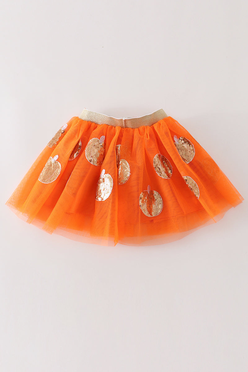 Orange pumpkin sequin tutu skirt