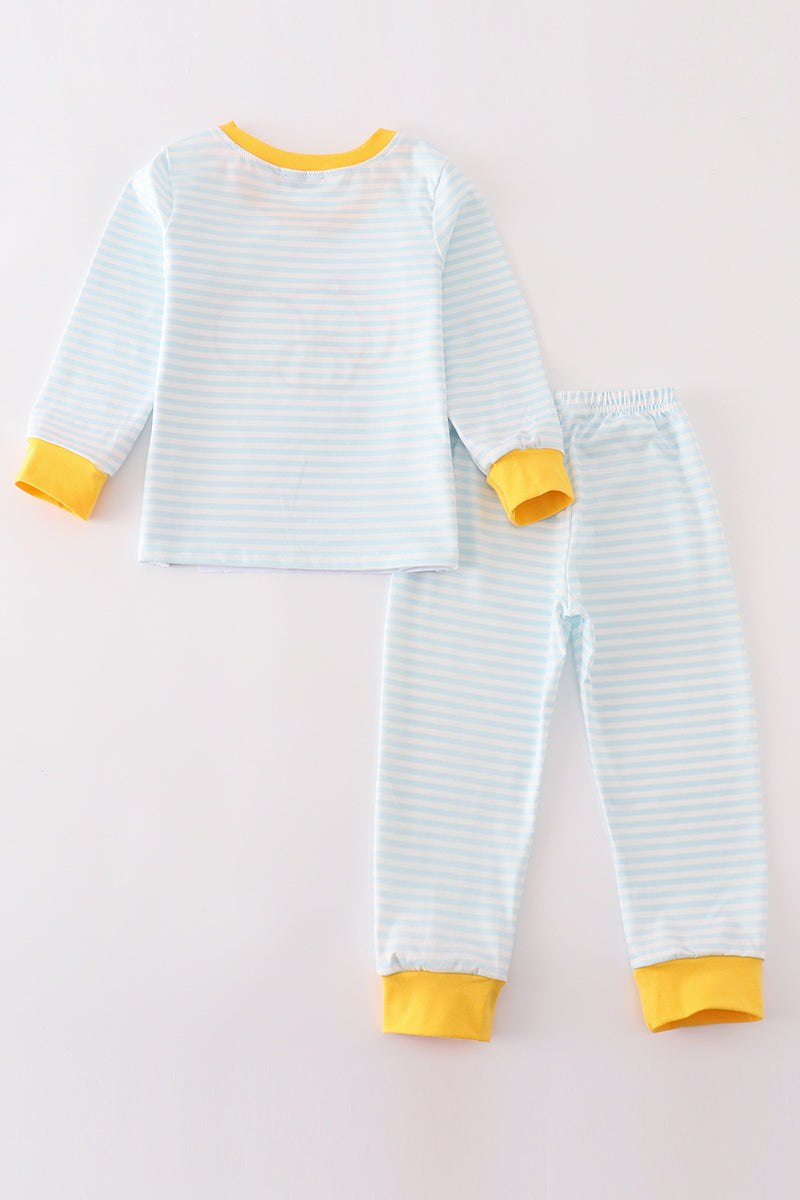 Blue stripe pumpkin applique boy set