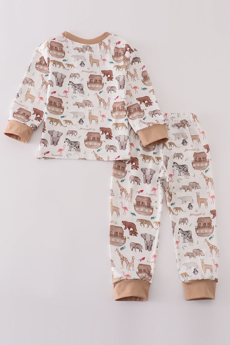 Noah's Ark animal print boy pajamas set