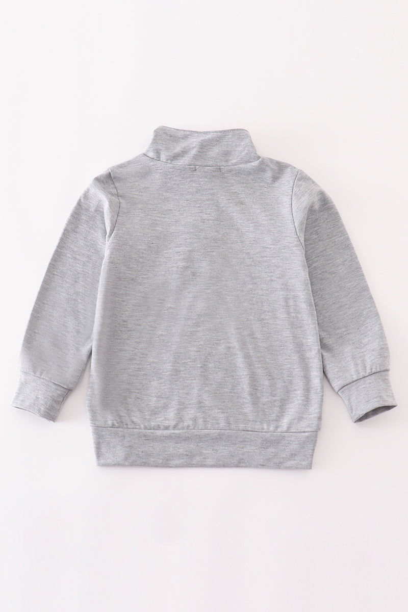 M*i*c*k*e*y* Grey character embroidery zip boy pullover