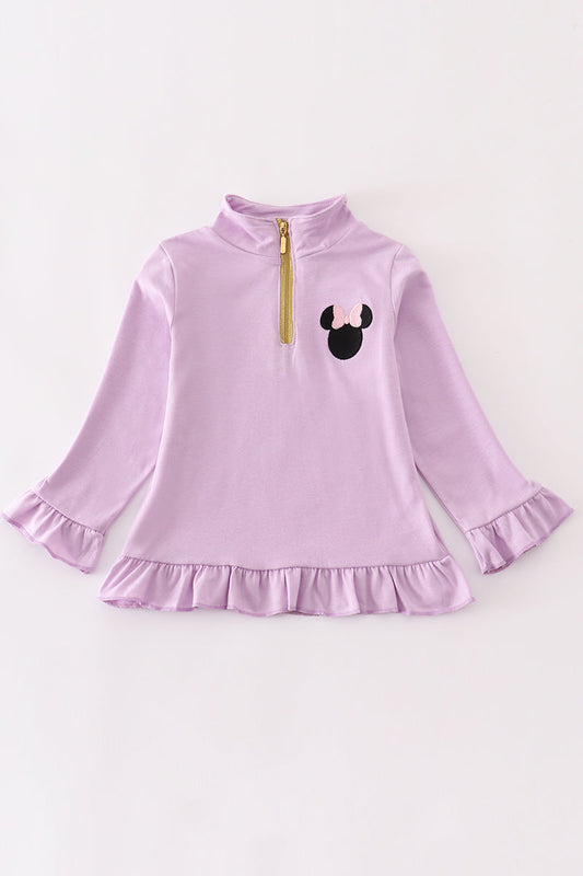 M*i*n*n*i*e* Purple character embroidery zip girl pullover