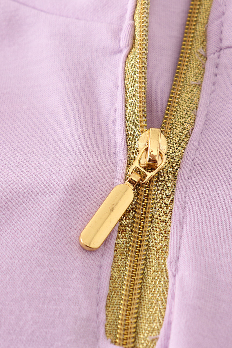 M*i*n*n*i*e* Purple character embroidery zip girl pullover