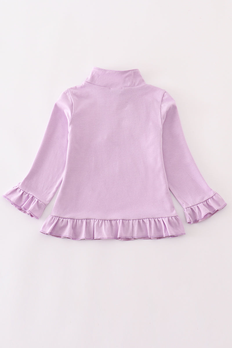 M*i*n*n*i*e* Purple character embroidery zip girl pullover