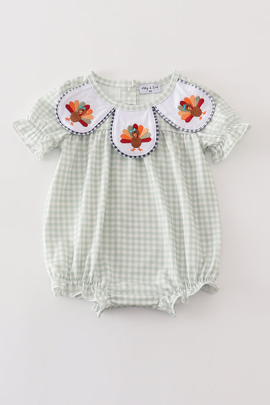 Sage turkey embroidery gingham girl bubble