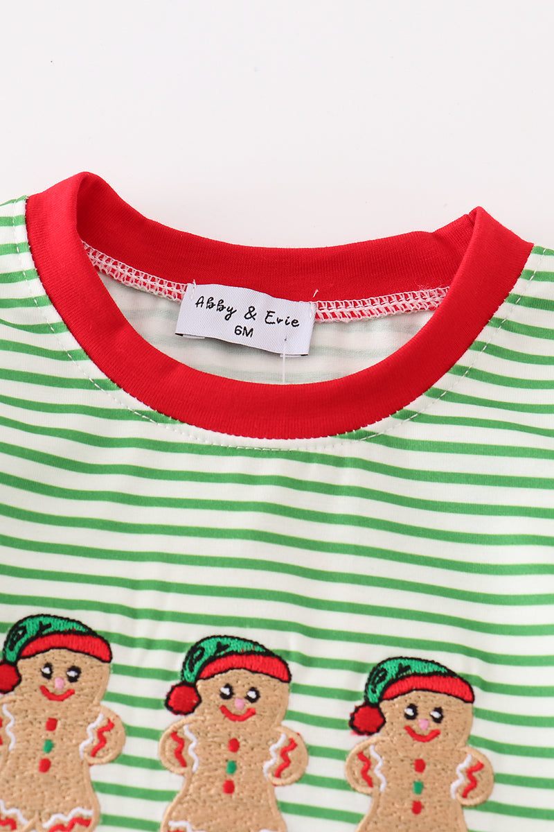 Green stripe christmas gingerbread embroidery boy set