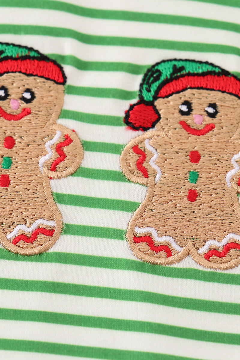 Green stripe christmas gingerbread embroidery boy set